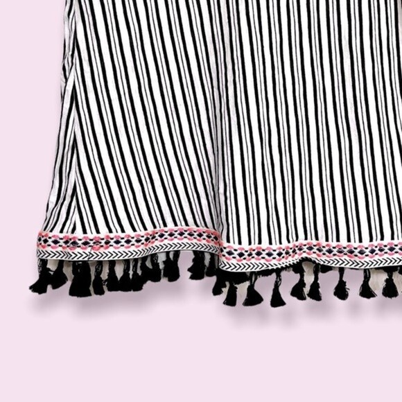 Anthropologie W5 Boho Blouse Black White Sleeveless Tassels Womens Size Small - Picture 4 of 7